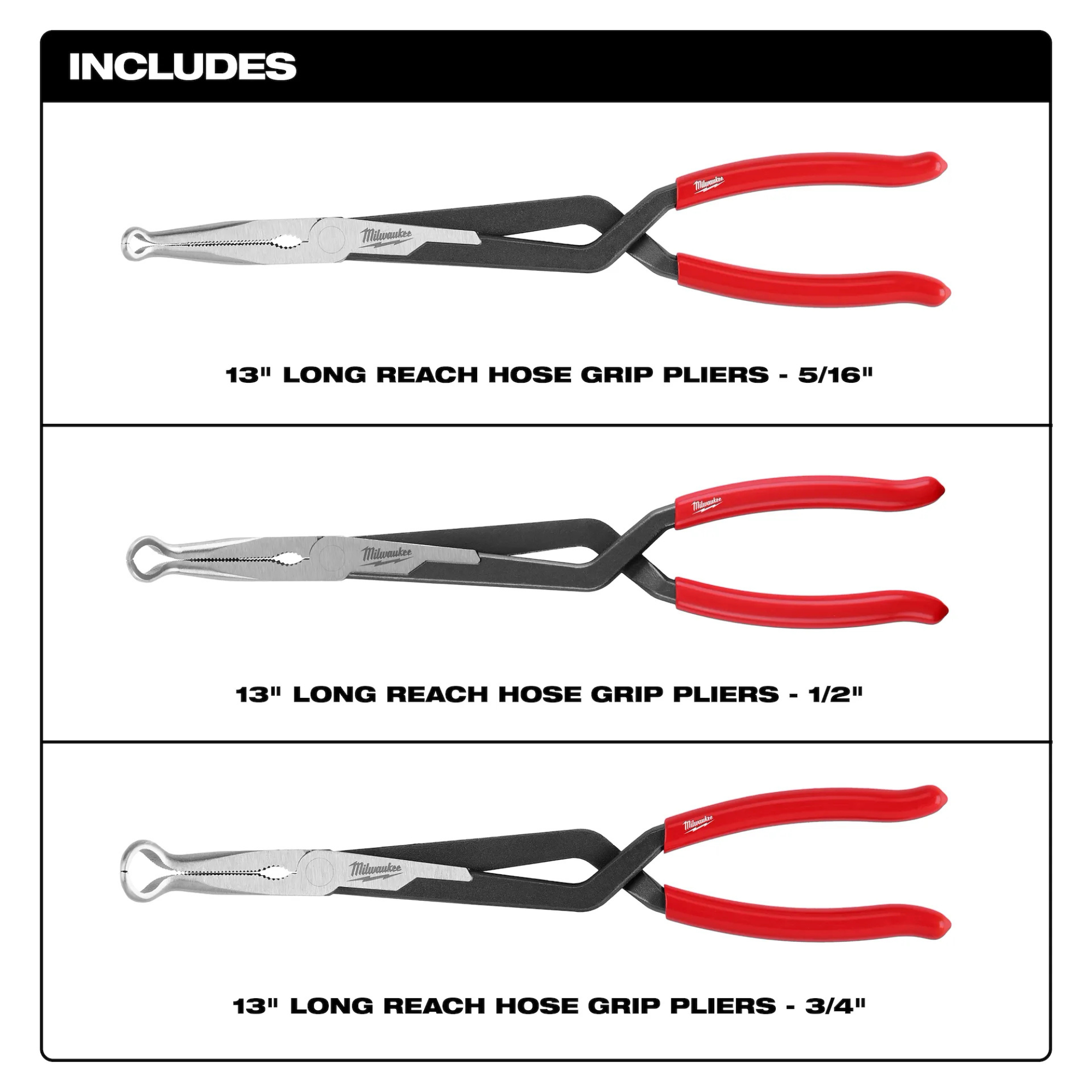 Milwaukee 3PC Long Reach Hose Grip Pliers Set from Columbia Safety